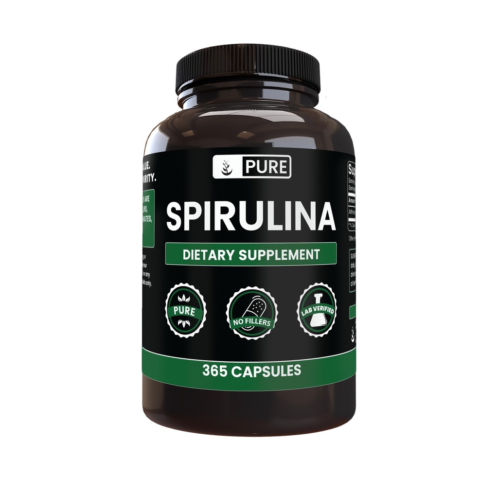 순수한 본래 성분 Spirulina (365의 캡슐) 마그네슘 또는 밥 충전물 없음, 항상, 확인되는 실험실