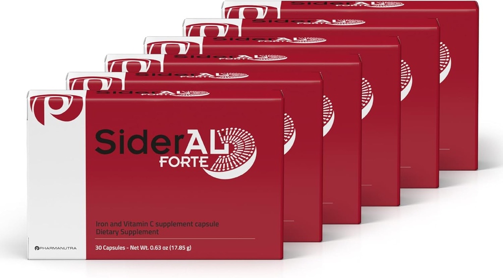 여성과 남성을 위한 SiderAL Forte Iron Supplement 및 비타민 C - 결핍과 빈혈 지원을위한 프리미엄 보충 - 높은 흡수 - Stomach의 Gentle - Non-Constipating - 180 캡