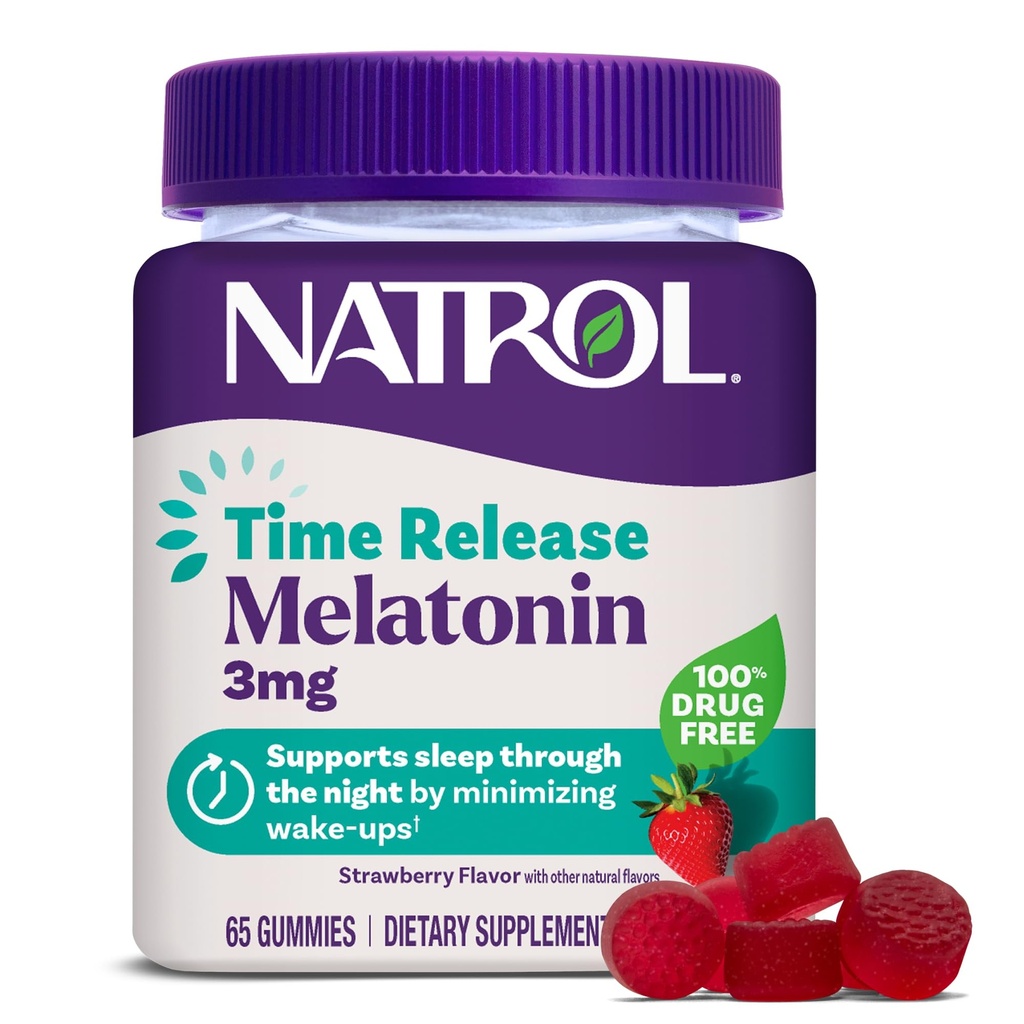 Natrol 시간 방출 Melatonin Gummies, 성인, 3 mg Melatonin 보충 교재, 65 Strawberry-Flavored Gummies, 65 일 공급까지