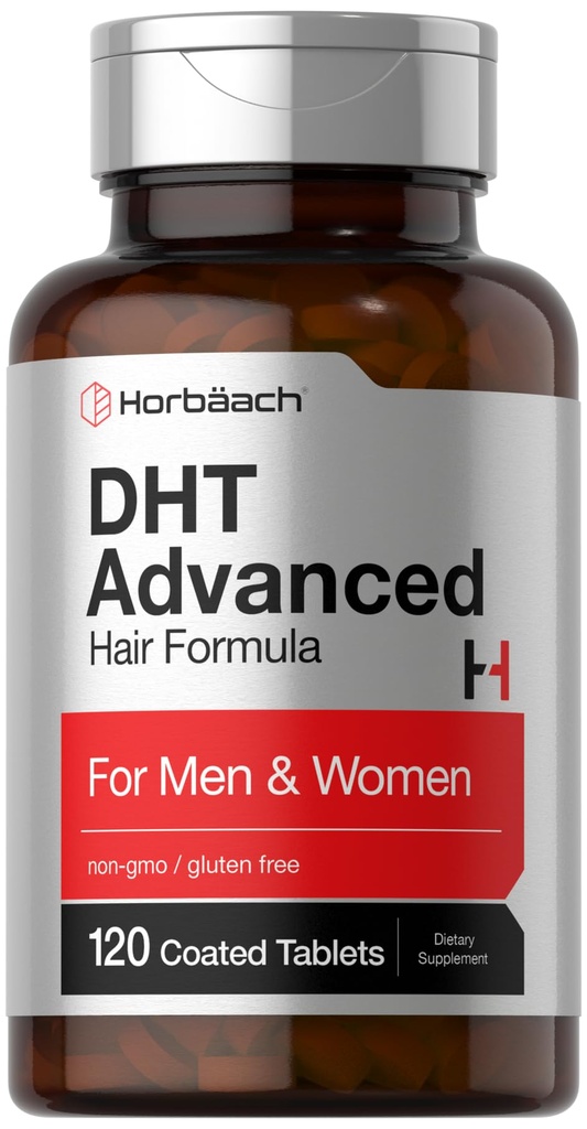Horbäach DHT 고급 헤어 포뮬러 | 120 정제 | Non-GMO 및 글루텐 무료 헤어 포뮬러 혼합 톱 팔메토, Kudzu, Fo-Ti