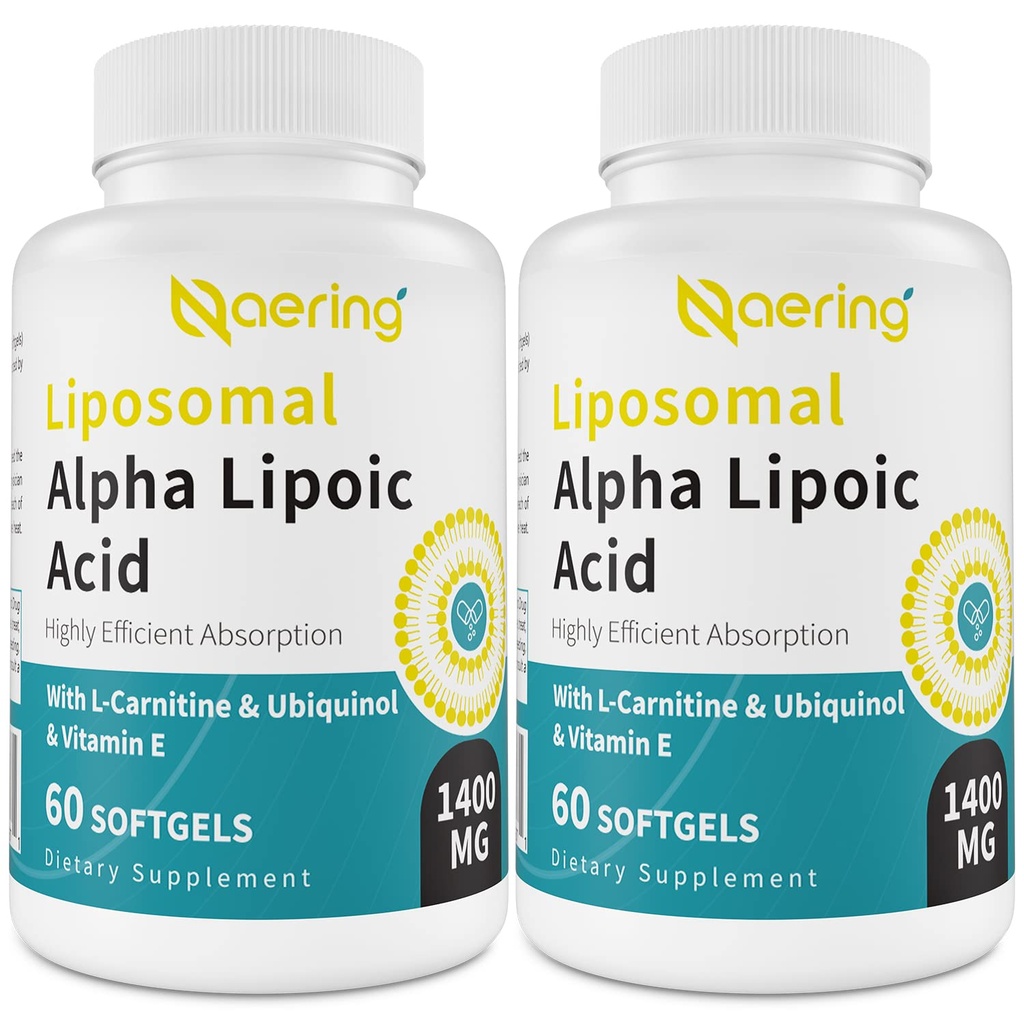 Liposomal 알파 Lipoic 산 1400mg Softgels, L Carnitine 1000mg를 가진 ALA 보충교재, Ubiquinol (Active CoQ10) 100mg와 비타민 E 10mg의 산화 방지제, Nerve, 에너지 120 Softgels를 위한 알파 Lipoic 산