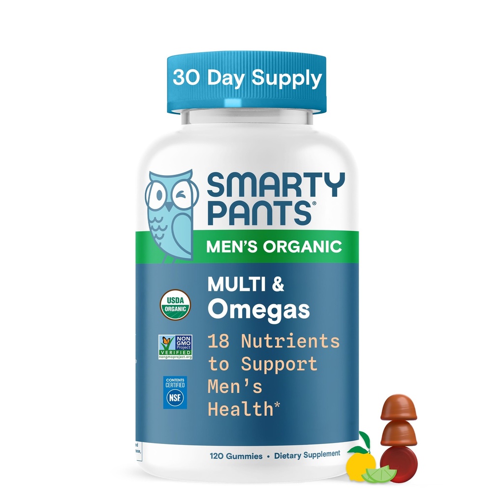 남자를 위한 SmartyPants Multivitamin, 유기 Gummies: Methylfolate, Omega 3 (ALA), 비타민 D3, C, 비타민 B12, B6, A, Immune 지원, Biotin, 채식주의자, 120 Gummies (30 일 공급)