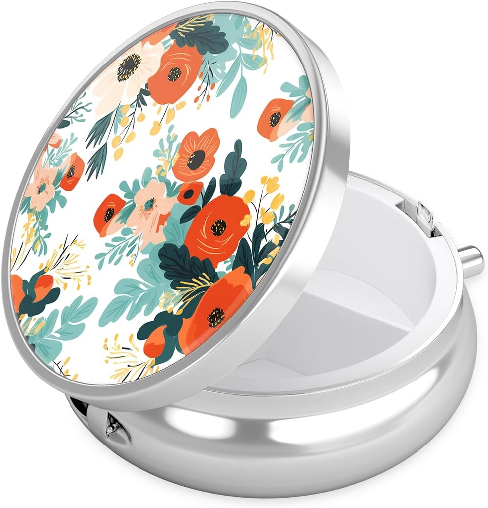 Nipichsha Pill Box, Purse & Pocket, 귀여운 여행 의학 주최자, 비타민, 약물, 생선 기름 및 보충교재, B07-Beautiful 꽃 보유를위한 작은 알약 케이스