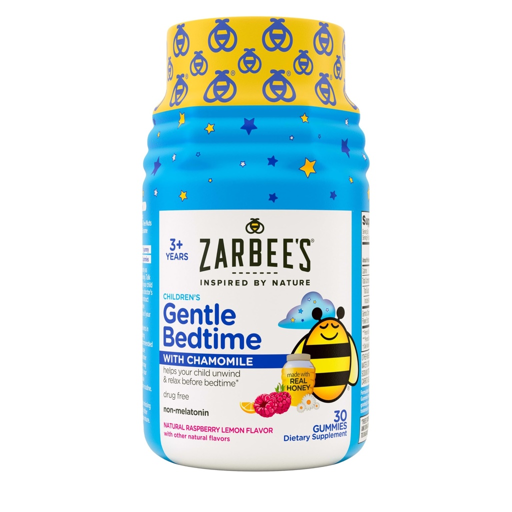 Zarbee's Gentle Bedtime Gummies for Kids - 자연 꿀, 라즈베리 레몬 및 Chamomile의 Melatonin-Free 혼합은 아이들이 긴장을 풀고 수면, 30ct을 준비하는 데 도움이됩니다.