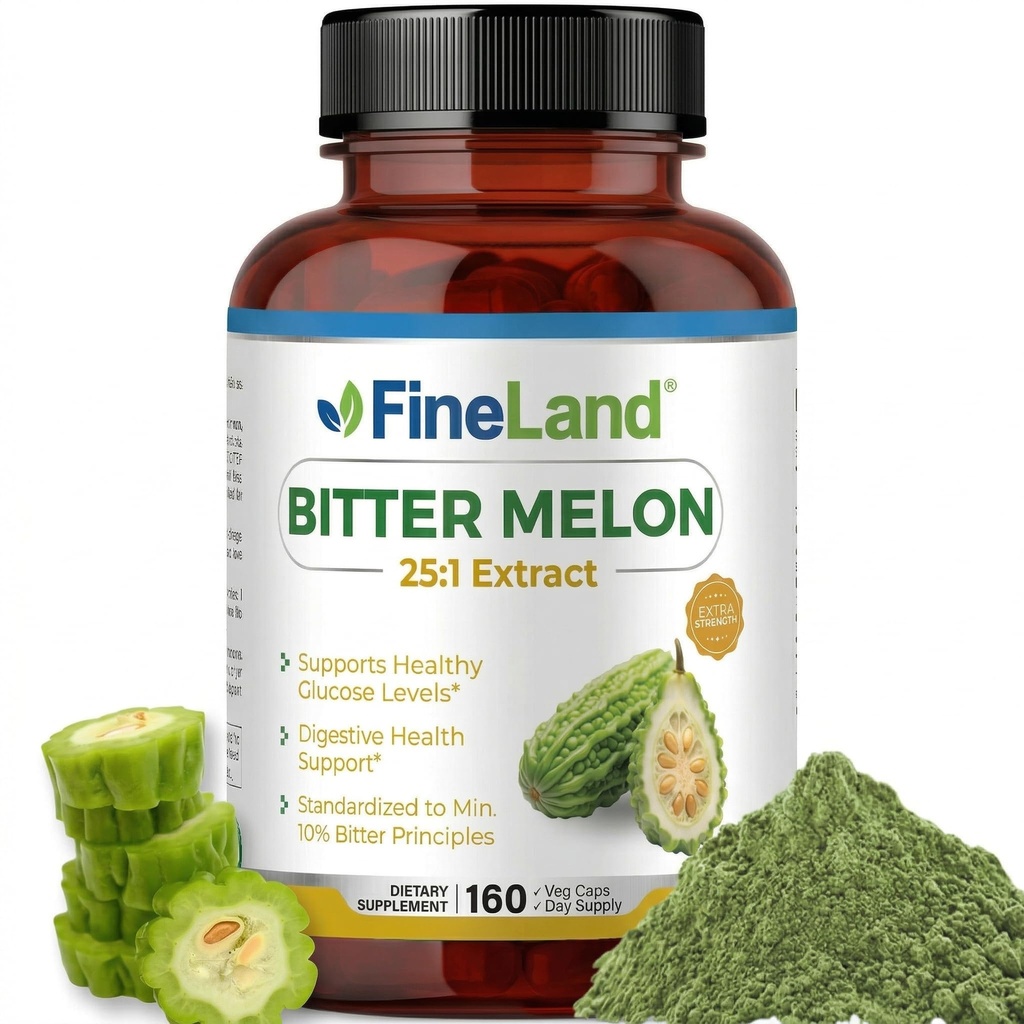 FineLand Bitter Melon 25:1 추출물 12,500mg 힘, 10% Bitter 원리, 160 Vegan 캡슐, 강화한 건강, 표준화되고 집중된 25X 추출물, 미국에서 만든 비 GMO