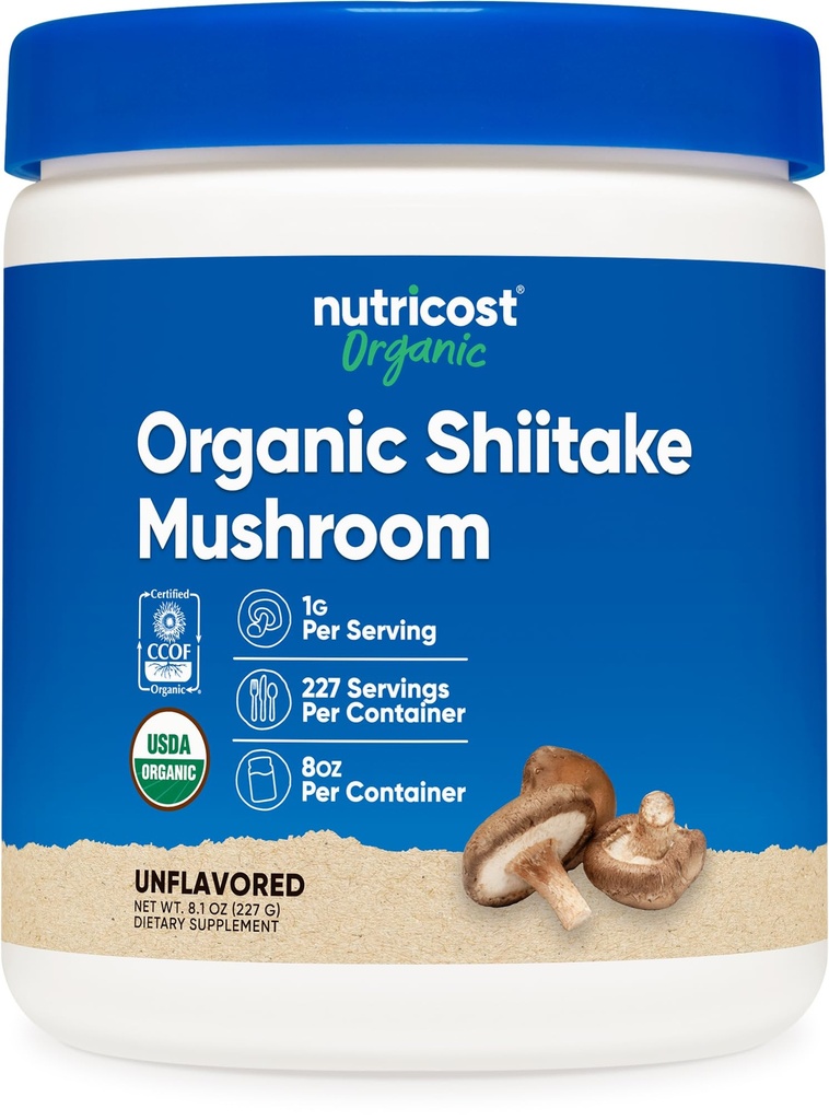 Nutricost 유기 Shiitake 버섯 분말 8oz - 100 % 유기 인증, 글루텐 무료, 비 GMO