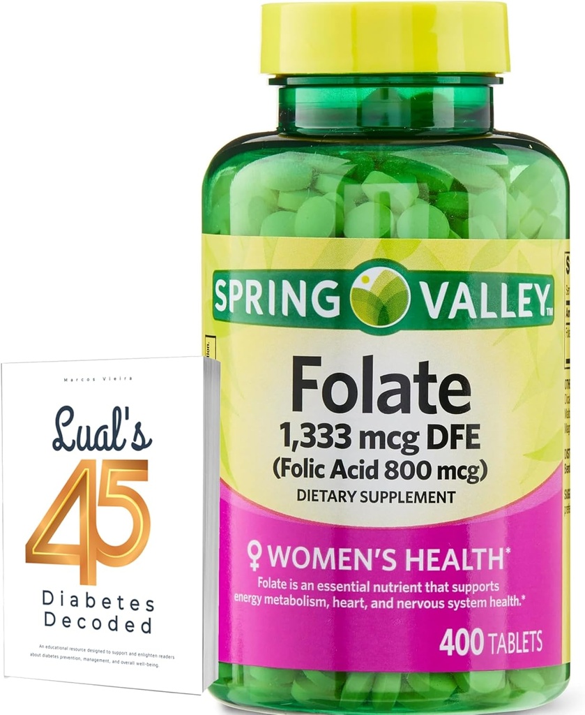 Folate 1,333 mcg. 봄 밸리 Folate 규정식 보충교재, 1,333 mcg DFE, 400 조사, 여자 임신을 위한 Folate 보충교재, Luall's 45 당뇨병을 가진 Folic 산 800 뭉치 암호로 고쳐 쓴