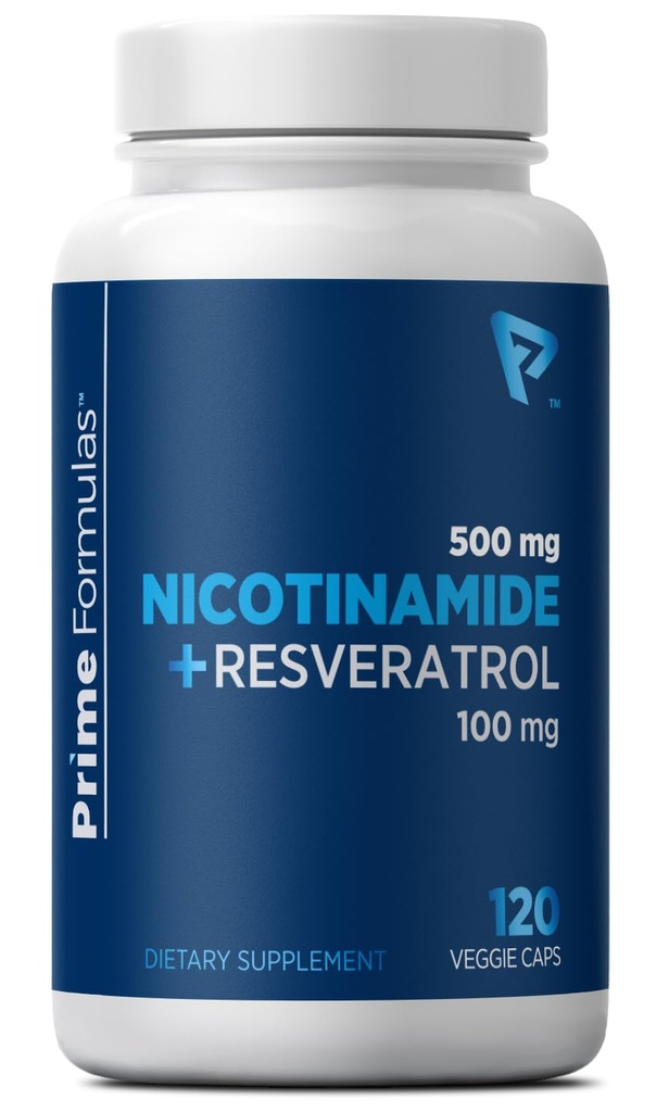 Nicotinamide Resveratrol 100 mg 120 Veggie 캡슐 - 비 GMO 비타민 B3, 지원 대사 건강, NAD +, 피부 세포 & Mitochondrial 에너지 생산. 미국 남성과 여성