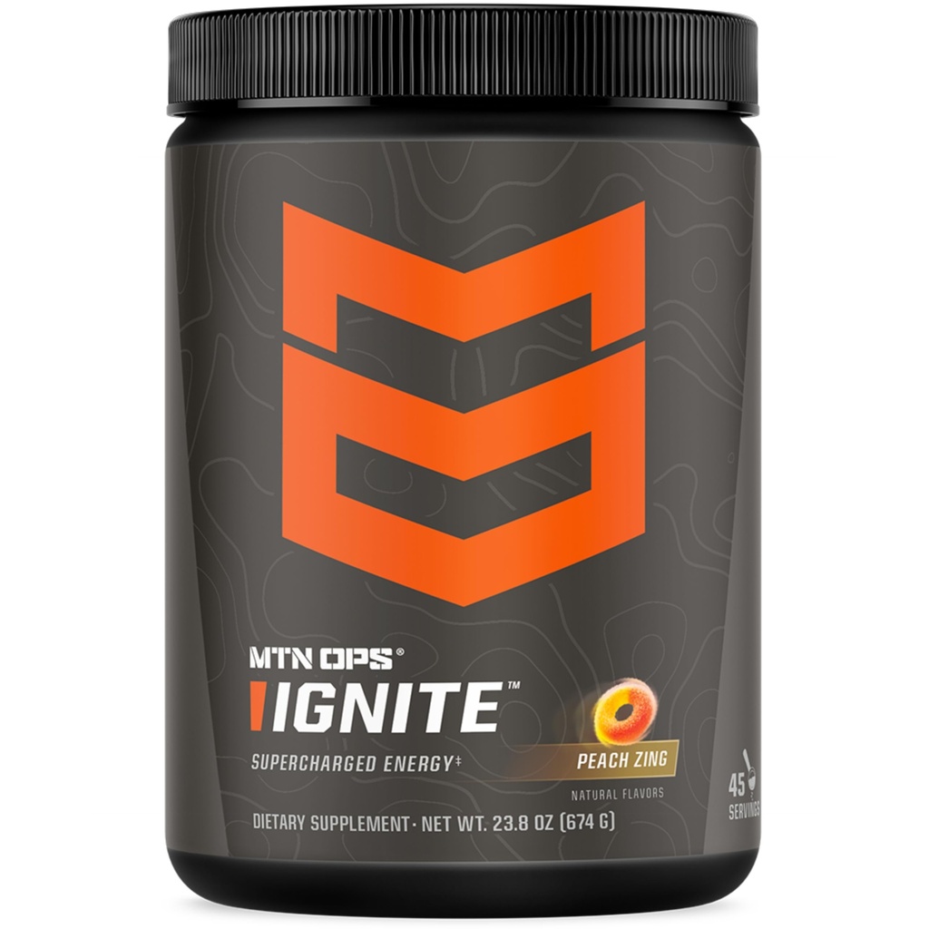 MTN OPS Ignite 에너지 음료 분말, 글루텐 자유로운 Nootropic 보충교재 음료 혼합, L 아르기닌, L Citrulline, 카페인 & Nootropic 설탕 자유로운 음료 혼합, 45의 서빙, 복숭아 Zing