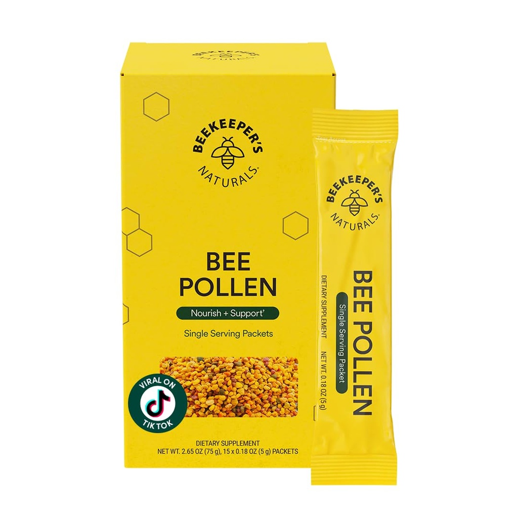 Beekeeper's Naturals - 100 % Raw Bee Pollen 스틱 팩, 천연 보존 효소, 비타민 B의 소스, 미네랄, 아미노산 및 단백질 - Paleo & Keto Friendly, 글루텐 무료 (15ct)