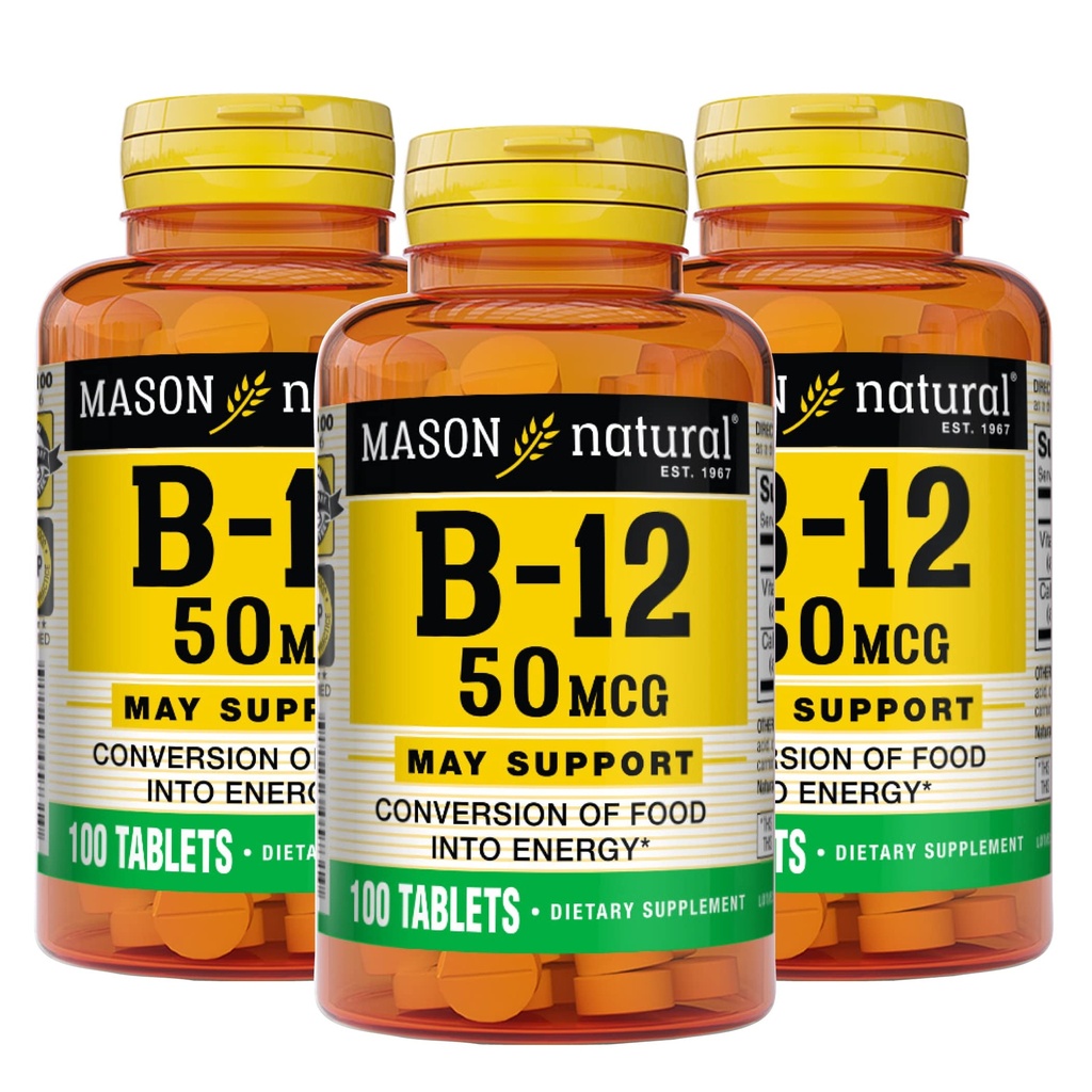 Mason 자연적인 비타민 B12 칼슘을 가진 50 mcg, 300의 일 공급, 자연 에너지 수준, 100개의 정제 (포장 3)를 지원하는 규정식 보충교재