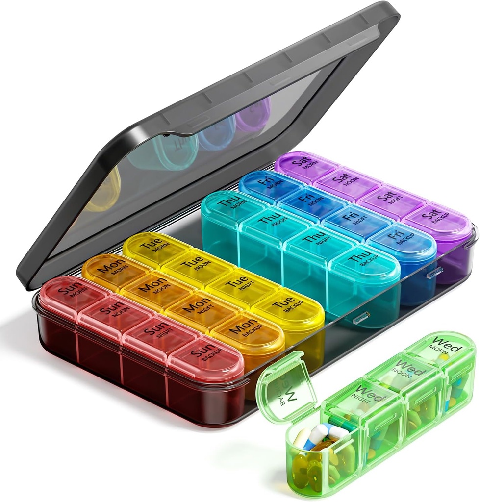 Odaro Weekly Pill 주최자 4 시간 일, BPA 무료 일일 알약 상자 7 일, 28 Compartment를 가진 큰 여행 알약 케이스 의학, 비타민 및 보충교재