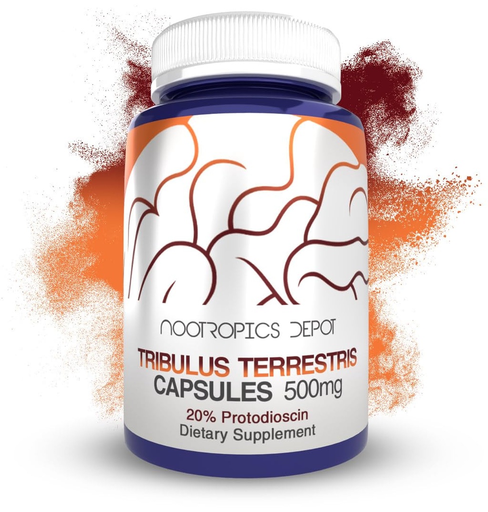 Nootropics Depot Tribulus 추출물 캡슐 | 500mg | 20% Protodioscin | Tribulus terrestris | 피트니스, 무드 및 활력 | 60 개