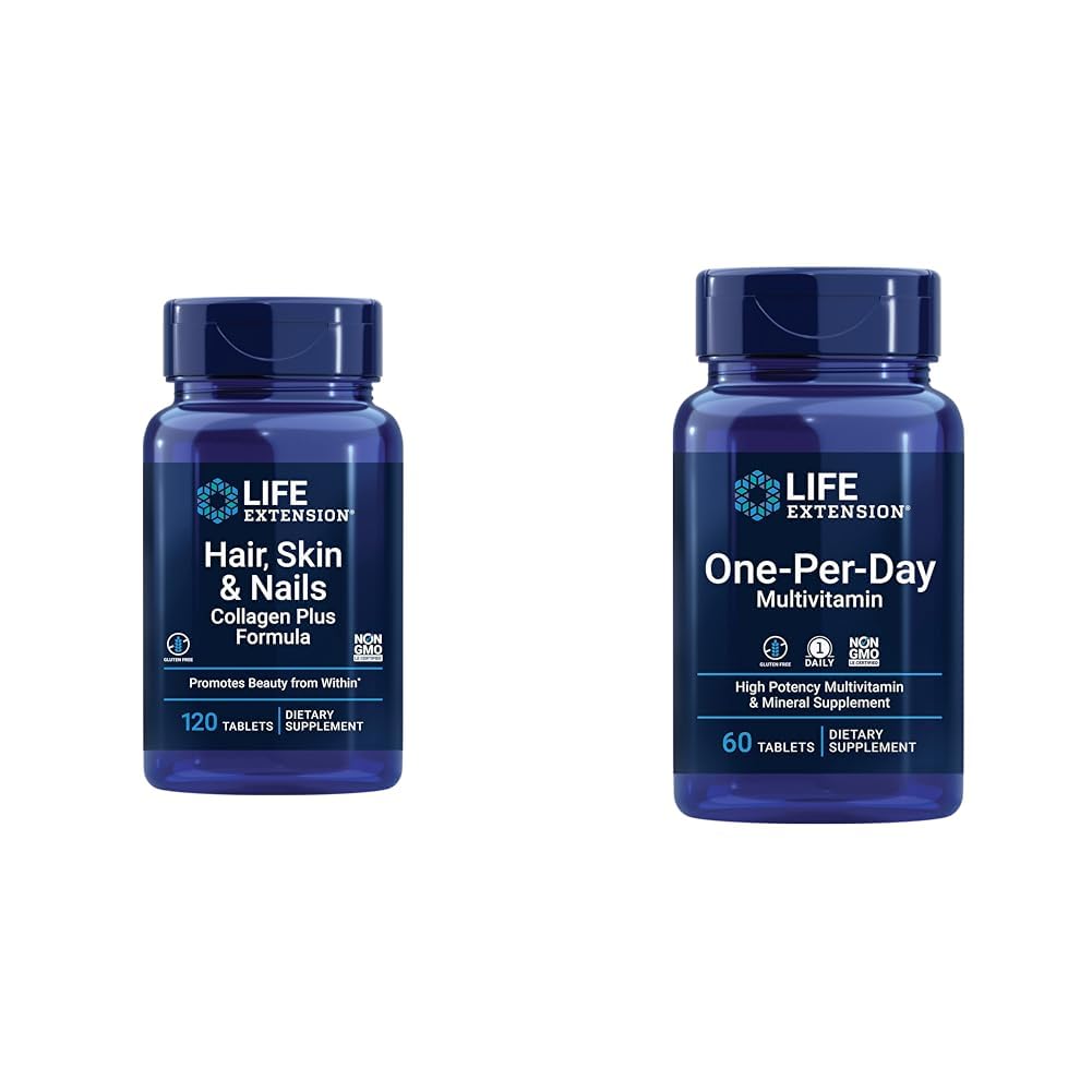 Life Extension Hair, Skin & Nails Collagen Plus Formula with Multivitamin - 120 카운트 및 60 정제