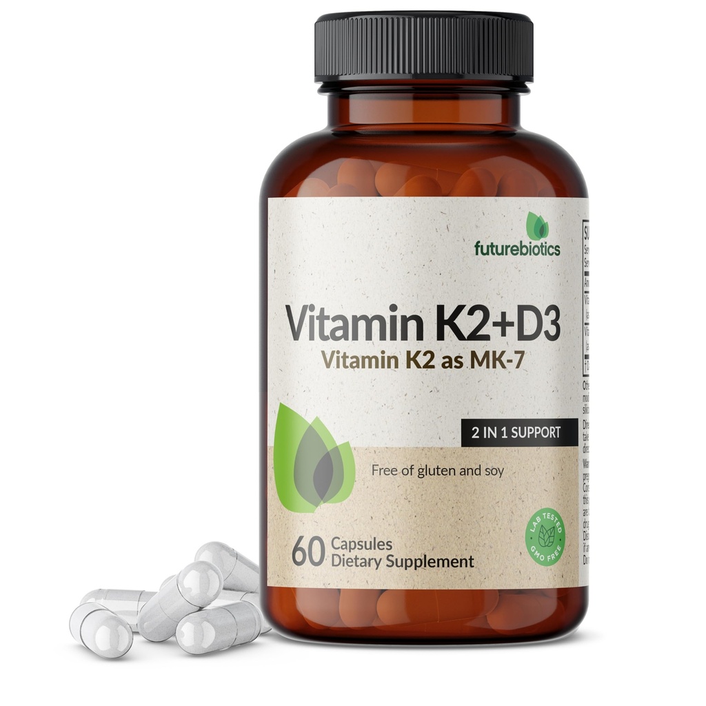 D3 보충 - 비 GMO 공식 - 5000 IU 비타민 D3 & 90 mcg 비타민 K2 MK-7, 60 채식 캡슐을 가진 Futurebiotics 비타민 K2 (MK7)