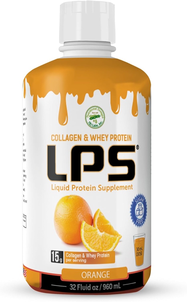 LPS 액체 교원질 & Whey 단백질 보충교재 - 설탕 자유로운, 염료 자유로운, 비 GMO 음료 - 가수분해된 교원질 & Whey 펩티드는 남자 & 여자를 위한 건강한 피부 & 머리를 승진시킵니다, 오렌지, 32 fl oz