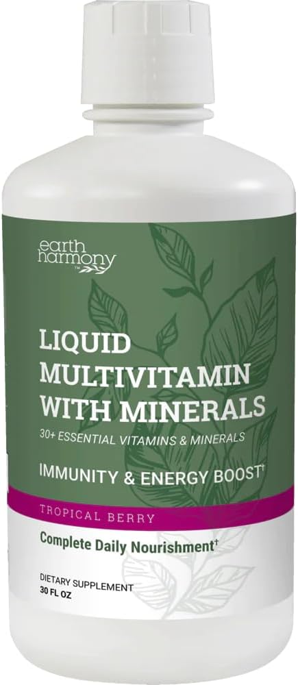 지구 하모니 액체 Multivitamins for Women & Men (지적 베리 맛) - 30 + 액체 비타민, 미네랄 및 유기 산화 혼합 - 면역 지원 및 에너지를위한 아침 멀티 비타민 - 32 Fl Oz