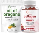 Oregano Softgels 6,000mg의 마이크로 성분 기름 서빙 & 다 교원질 펩티드 Gummies 뭉치 팩 | 4X 힘 Carvacrol & Thymoquinon | 유형 I, II, III, V, X 단백질