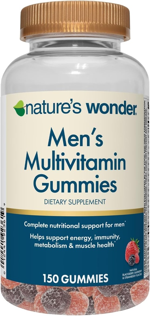 Nature's Wonder Men's Multivitamin Gummies는 비타민 A, C, D, B6, B12, 150 남자의 매일 Multivitamin Gummies, 75 일 공급을 가진 면역력, 에너지, 대사 및 근육을 지원합니다