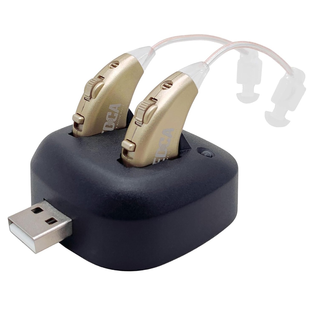 디지털 보청기 - 충전식 BTE 개인 사운드 앰프 쌍 USB 독 - 프리미엄 골드 이어 사운드 앰프 - NewEar