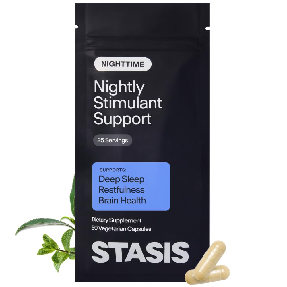 Stasis Nighttime - Stimulant - Skullcap, Magnolia Bark, 수면 용 마그네슘 및 Relaxation 및 Mood Support 용 Astaxanthin 보충제 - 25 서빙