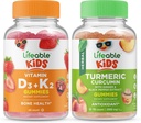 Lifeable Vitamin D3 + 비타민 K2 Kids + Turmeric Curcumin Kids, Gummies Bundle - 훌륭한 타스팅, 비타민 보충, 글루텐 무료, GMO 무료, Chewable Gummy