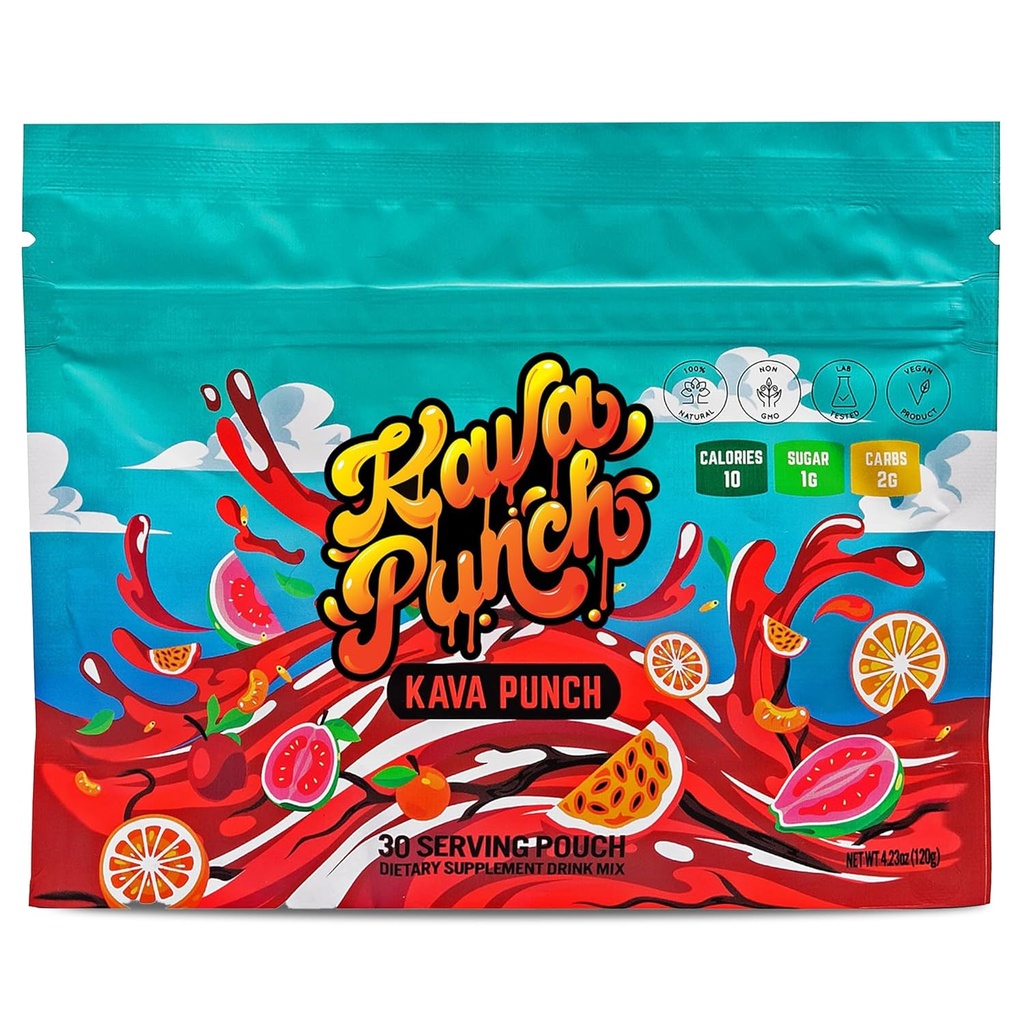 Kava Punch Relaxation Powder – 프리미엄 Kava Kava 추출으로 30 서빙 파우치 | 일일 스트레스 완화 보충 | Non-Alcoholic, low-Calorie, Healthy Drink Mix | 버즈와 알코올 대체 음료