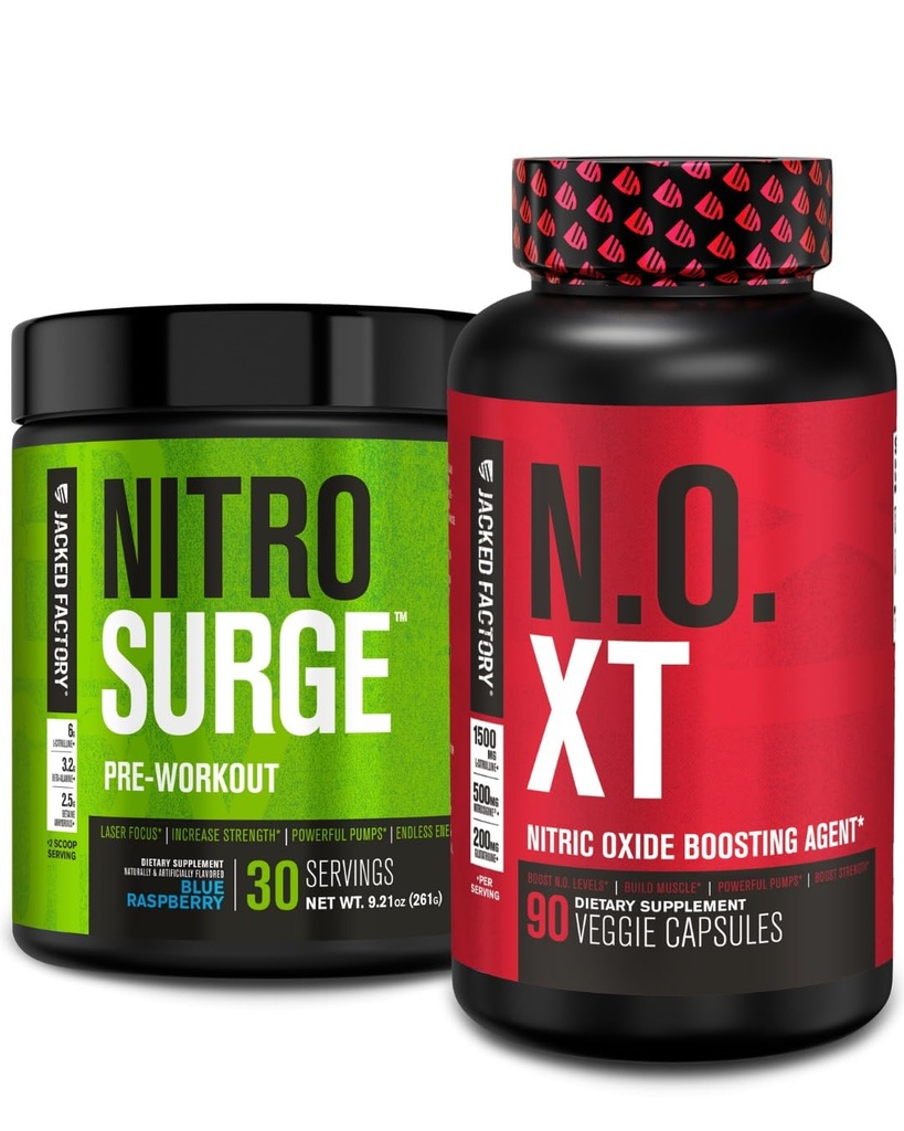 Jacked Factory Nitrosurge는 Blue Raspberry & N.O. XT Nitric Oxide Booster의 사전 운동을 남성 및 여성용