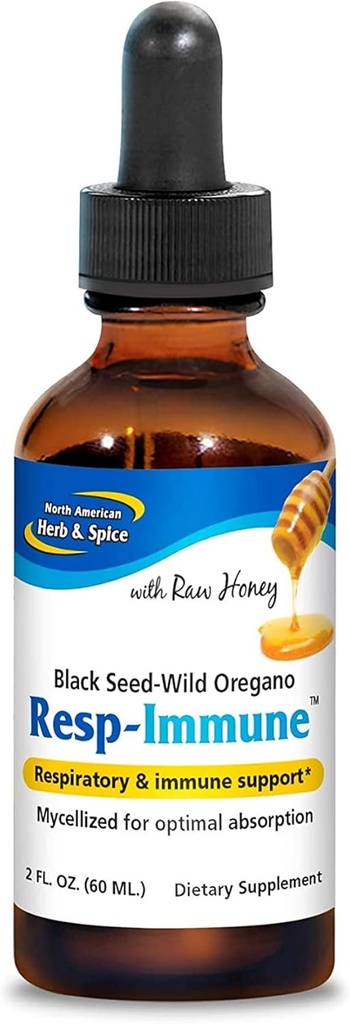 NORTH AMERICAN HERB & SPICE Resp-Immune - 2 온스 - 호흡 및 면역 지원 - 블랙 씨, Oregano P73 오일 및 익지않는 꿀 - Optimal 흡수를위한 Mycellized - Non-GMO - 39 서빙