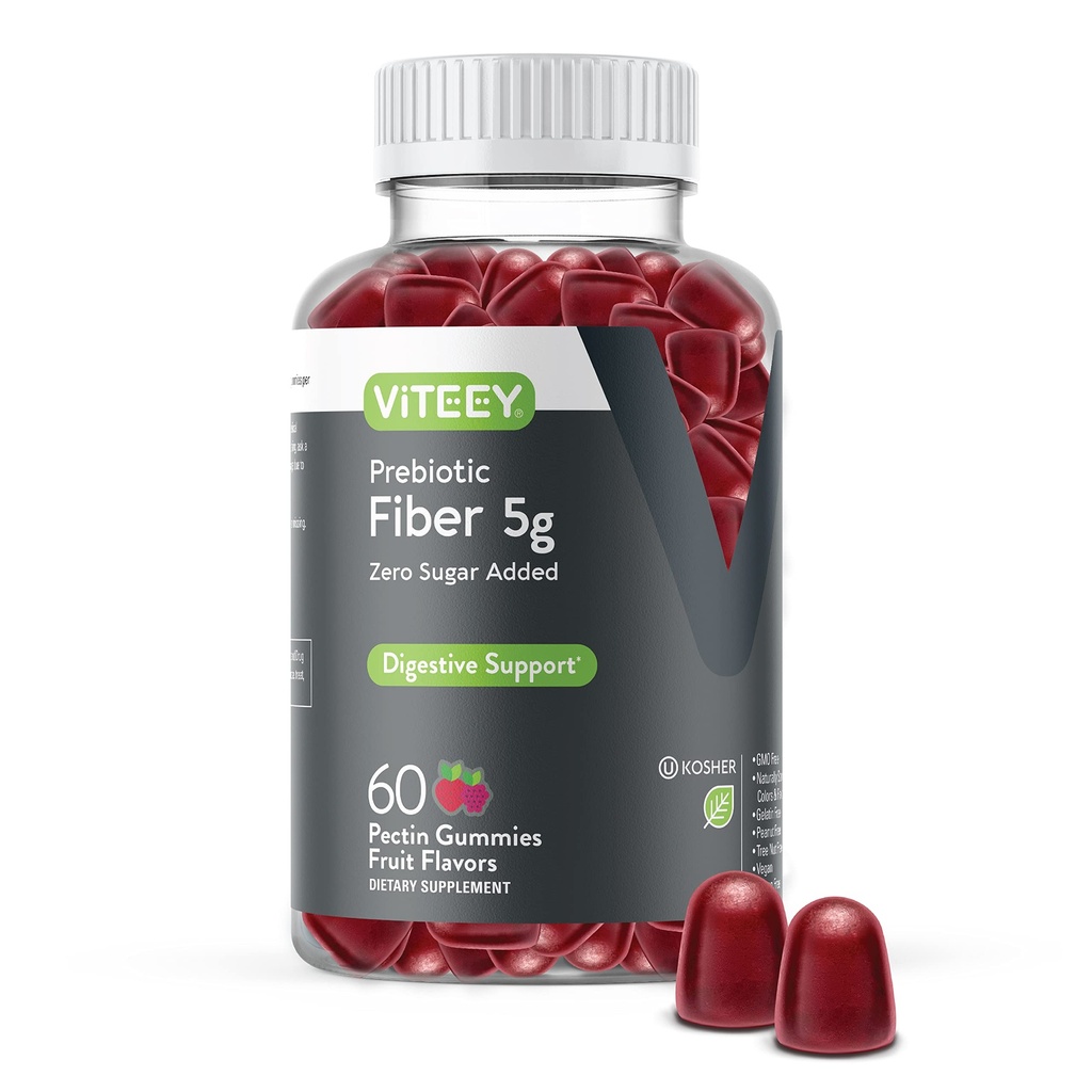 성인을위한 Viteey Prebiotic 섬유 Gummies, 5g - Gut Health & Digestive Soluble Fiber Supplement Gummies - Zero Sugar 추가, Vegan, Gluten-Free - 60 카운트