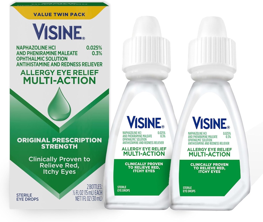 Visine 알레르기 눈 기복 다 활동 항히스타민 & 적색은 Pheniramine Maleate & Naphazoline HCl를 가진 눈 강하, 빨강, Itchy, 알레르기 눈, 0.5 fl. oz, 2 팩을 가진 눈 강하 치료합니다