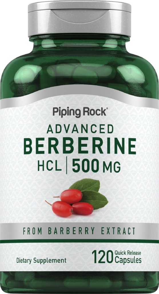 Piping Rock Berberine HCL 보충 | 500mg | 120 캡슐 | 바베리 추출물 | Non-GMO, 글루텐 무료