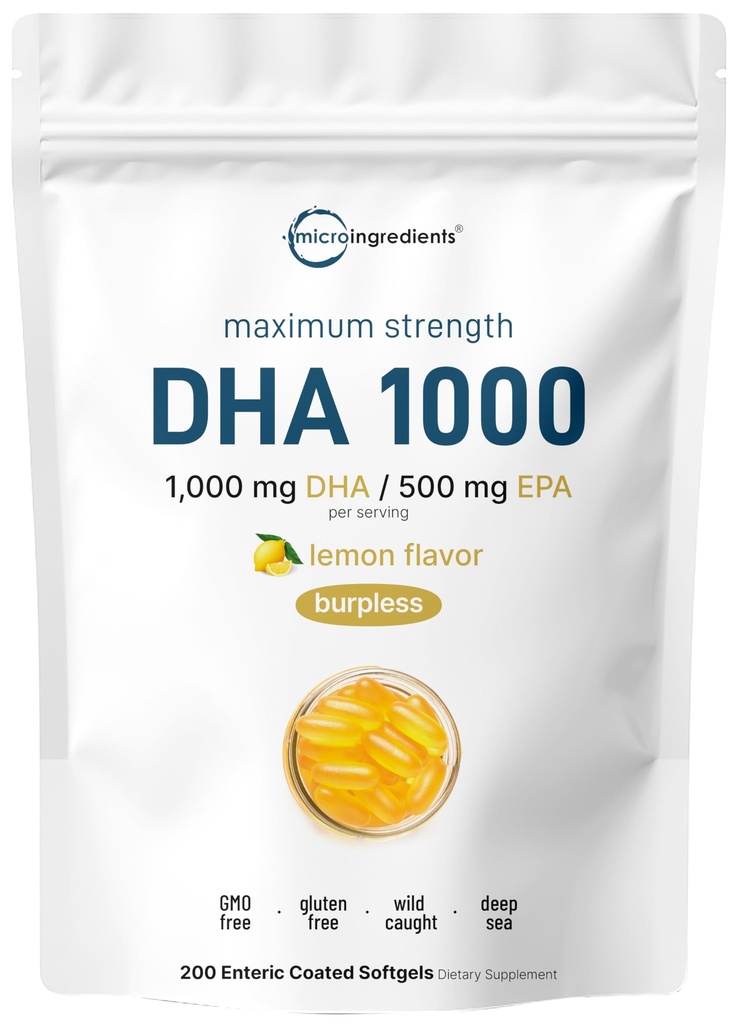 오메가 3 물고기 기름 DHA는 EPA 500mg, 200 Softgels - 레몬 맛, Burpless (Enteric coated)를 가진 1000mg를 보충합니다 | Deep Sea 신선한 물고기, 노르웨이어 물에서 잡은 야생 잡종 | Mercury Free