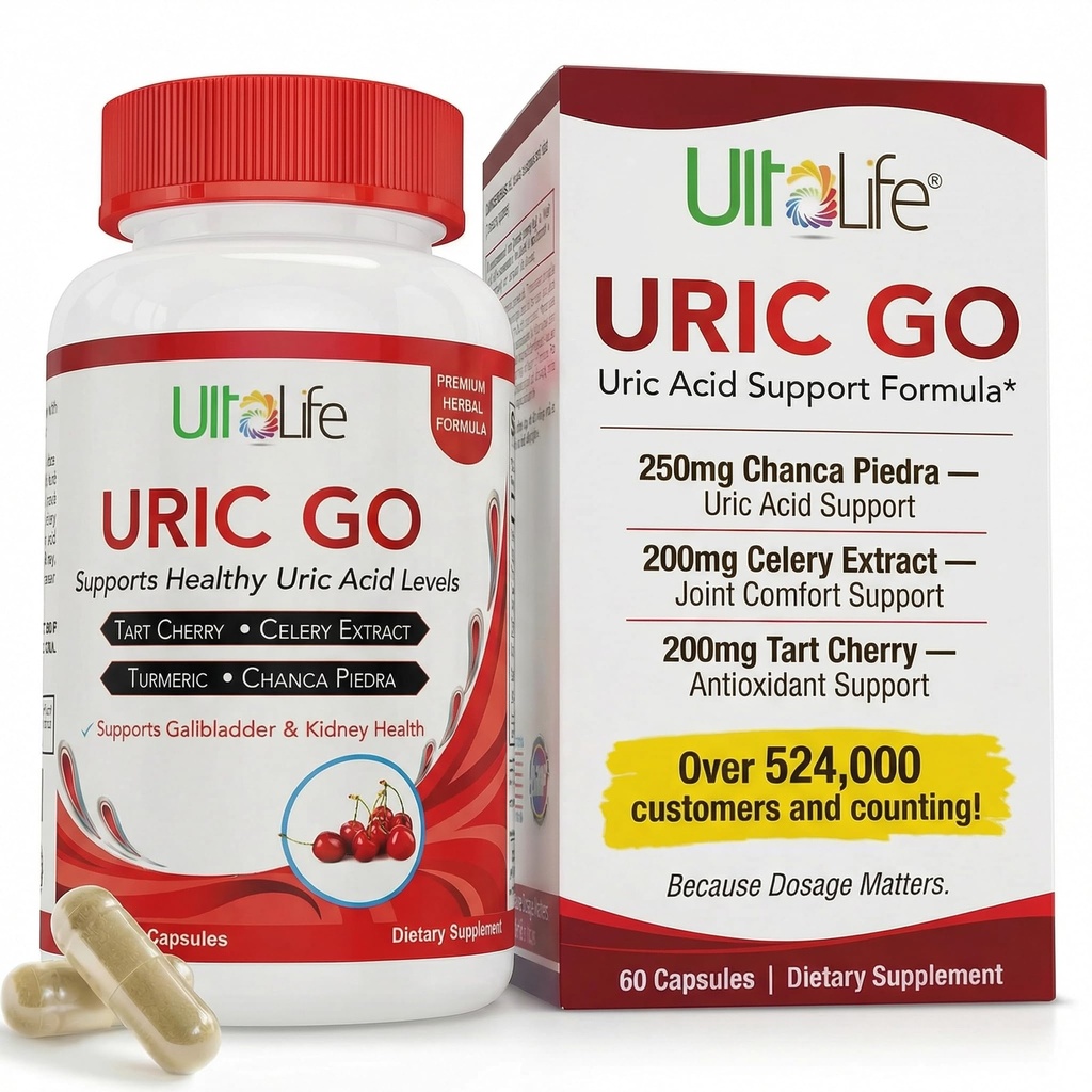 #1 URIC GO Uric Acid Cleanse Support Supplement for G.O.U.T - Natural Kidney Cleanse Detox Formula Chanca Piedra, Celery Seed, Tart Cherry, Cranberry, Pomegranate, Turmeric, Vegan Non-GMO 60 캡슐