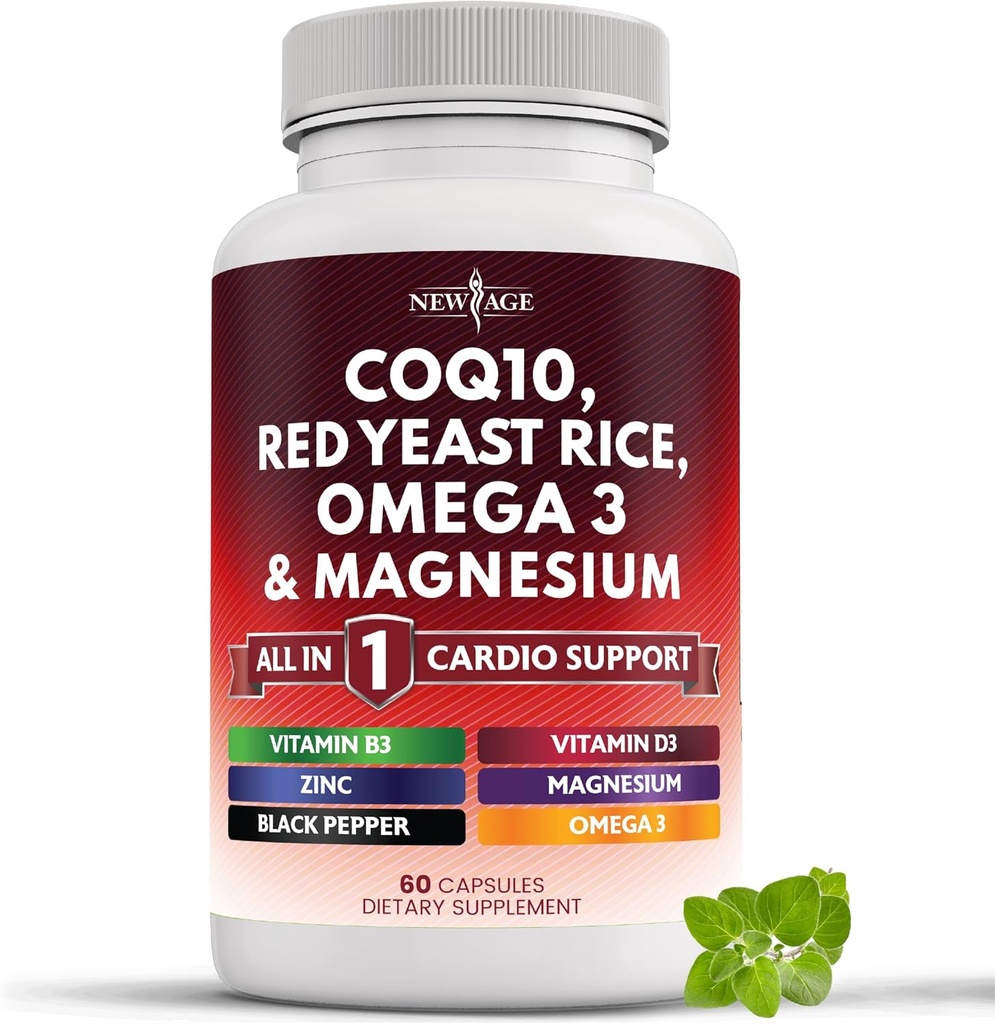 새로운 AGE COQ10 200mg 빨간 효모 밥, 오메가 3, 마그네슘 복합 단지, 아연 비타민 K2 D3 - 비타민 B3를 가진 여자와 남자를 위한 심장 건강 지원 비타민, Coenzyme Q10-60 조사