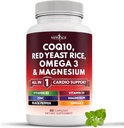 새로운 AGE COQ10 200mg 빨간 효모 밥, 오메가 3, 마그네슘 복합 단지, 아연 비타민 K2 D3 - 비타민 B3를 가진 여자와 남자를 위한 심장 건강 지원 비타민, Coenzyme Q10-60 조사