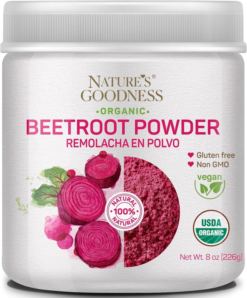 Nature 's Goodness Beet Root Powder – 56 서빙 (8oz) - 에너지, 체력, 심장 건강 및 운동 성능을위한 Nitric 산화물 부스터