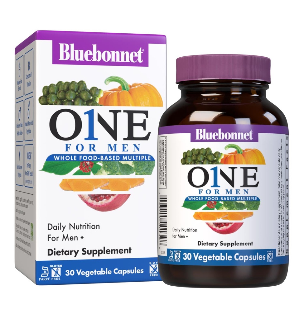 남자를 위한 Bluebonnet 영양 하나 전체적인 음식 기초를 두는 다수, 매일 영양*, 비 GMO, 채식주의자 친절한, 고약, 글루텐 자유로운, 간결 자유로운, 낙농장 자유로운, 철 자유로운, 30 식물성 캡슐, 30의 서빙