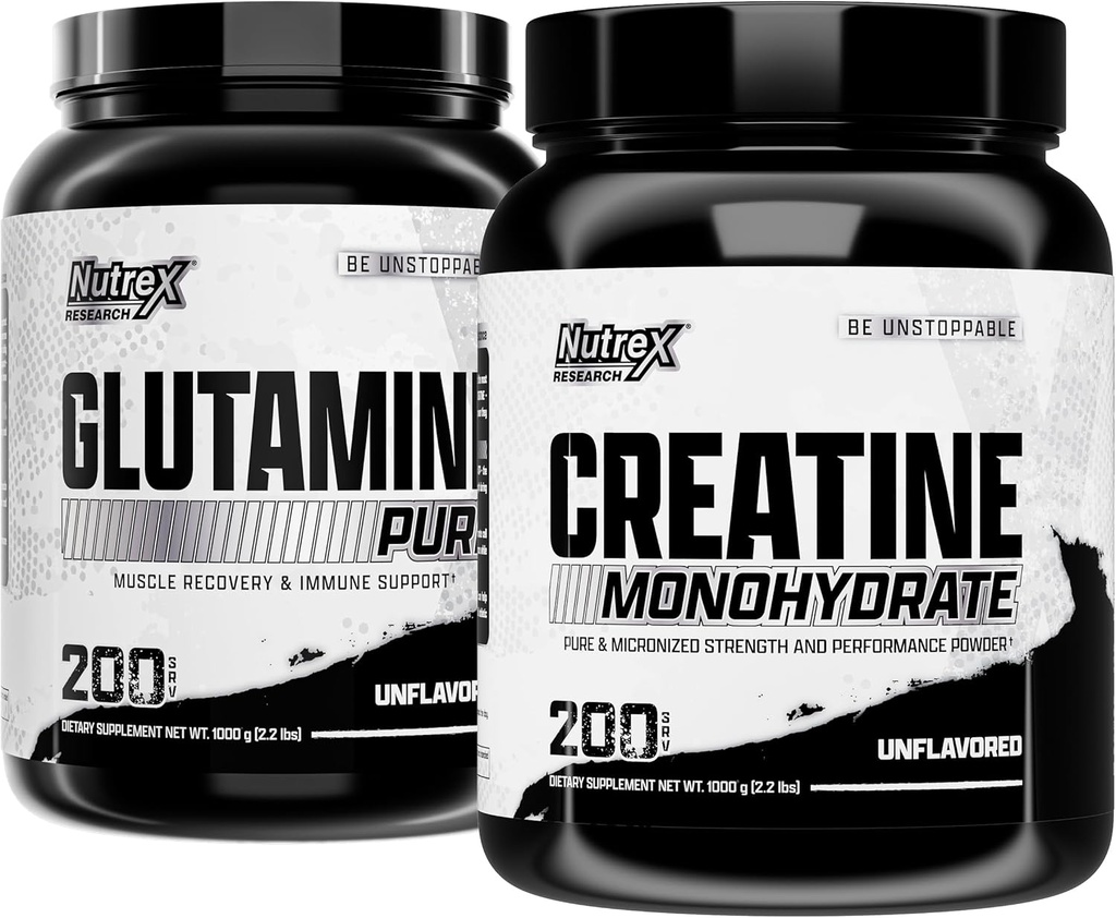Nutrex 연구 크레아틴 Monohydrate 분말 200 봉사 & L 글루타민 분말 200 봉사 뭉치