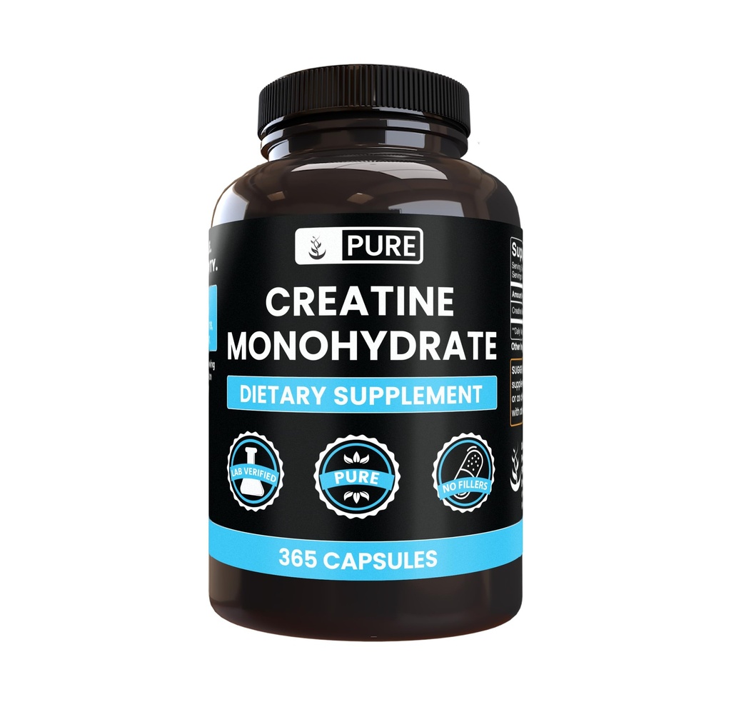 PURE ORIGINAL INGREDIENTS Creatine Monohydrate (365 캡슐) 마그네슘 또는 쌀 필러 없음, 항상 순수, 실험실 검증