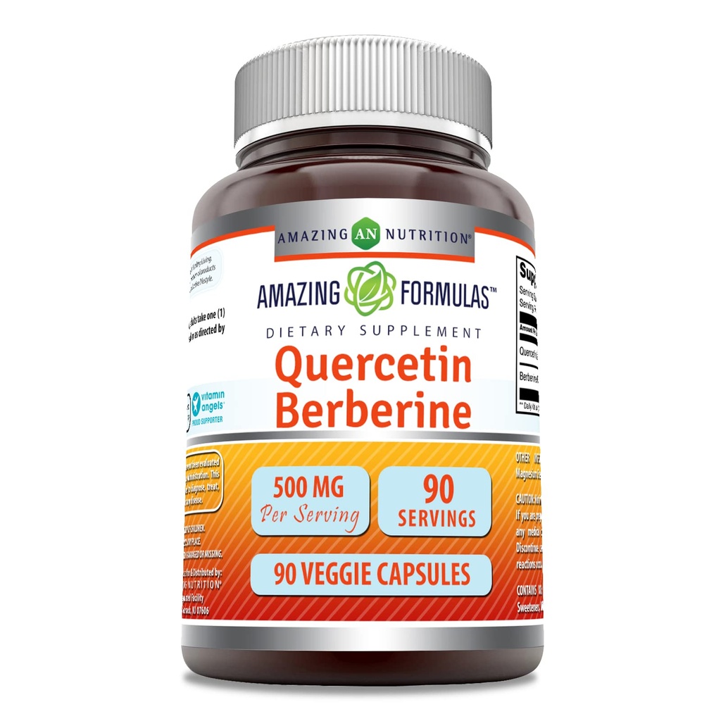 Amazing Formulas Quercetin Berberine - 250mg Berberine 및 250mg Quercetin, 90 Veggie 캡슐 보충 | Non-GMO | 글루텐 프리 | 미국에 이상적