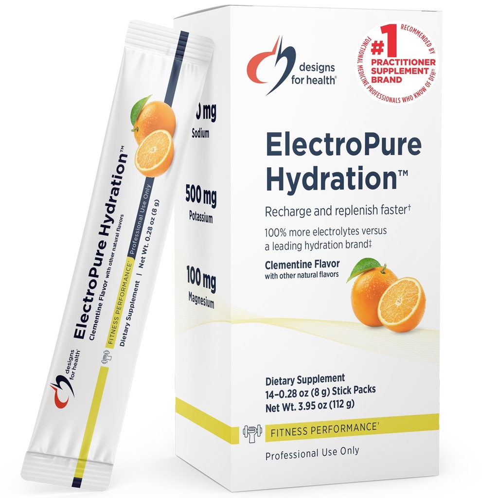 건강 ElectroPure Hydration Packets, Clementine 풍미를 위한 디자인 - 비타민 C, 마그네슘, 아연 및 칼륨을 가진 전해질 분말 - 스테비아와 Monk 과일 감미료 (14개의 지팡이 팩)로 -