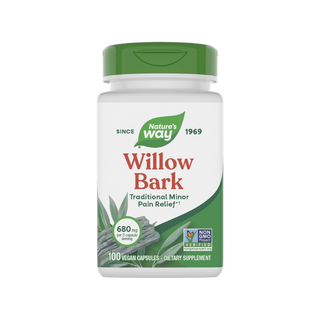 Nature's Way Willow Bark, Occasional Overexertion*, Non-GMO Project Verified, 서빙 당 680 mg, 100 Vegan 캡슐