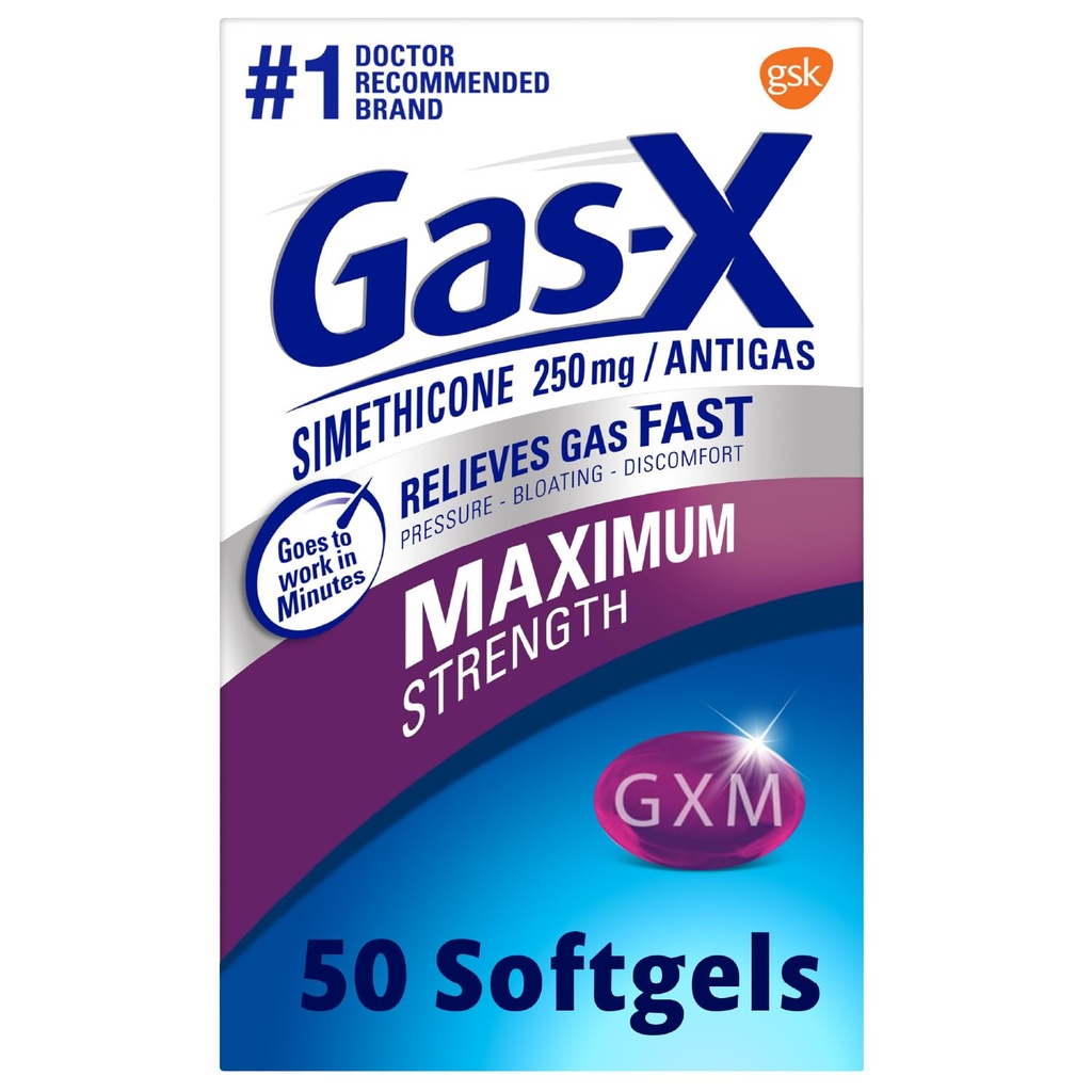 가스-X 최대 힘 가스 기복 Softgels Simethicone를 가진 250 mg 완화 기복 - 50 조사
