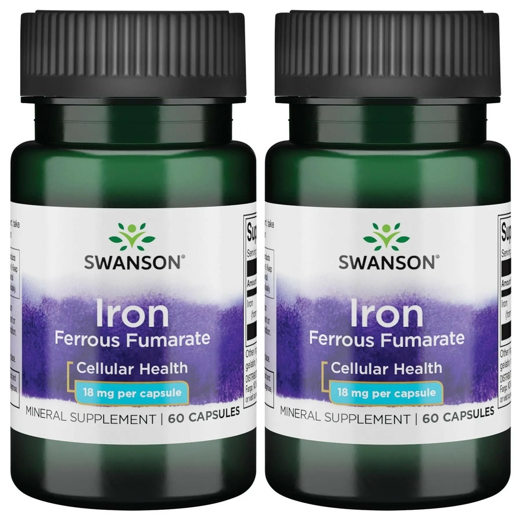 Swanson Iron (Ferrous Fumarate) - 에너지 지원을 촉진하는 광물 보충 - 산소 납품 및 지방산 Metabolism 60 Sgels (2 팩)에 있는 높 농도 공식 원조
