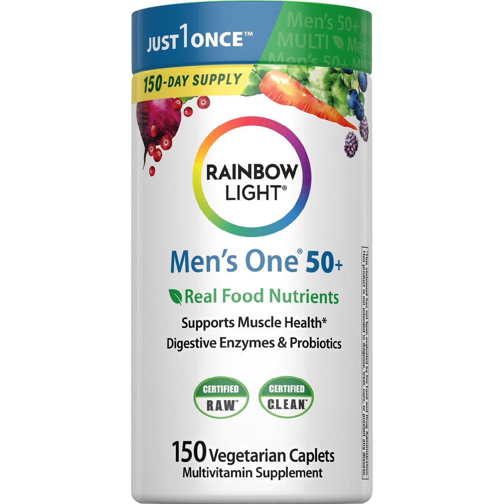 남자를 위한 무지개 빛 Multivitamin 50+, 비타민 C, D & 아연, Probiotics, 남자의 하나 50+ Multivitamin는 높은 Potency 면역성이 있는 지원, 비 GMO, 채식주의자, 150의 정제를 제공합니다