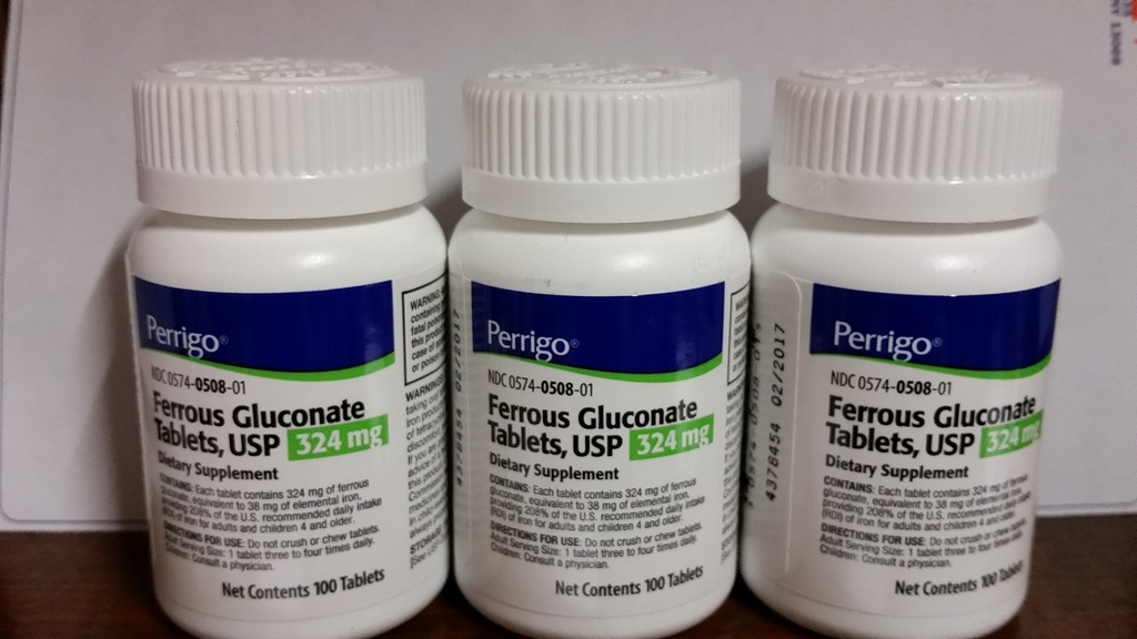 철 Gluconate, 324mg, 100 정제, 3 팩