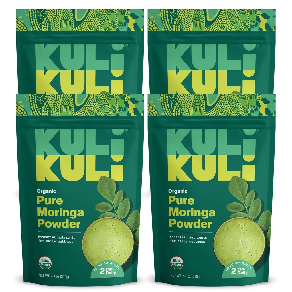 Kuli Kuli Moringa Oleifera 유기 잎 분말 & 녹색 Smoothie, 100% 순수한 USDA는 & 비 GMO Moringa 분말, 매끈함, 차 및 음식, 4 팩에 중대한 증명했습니다