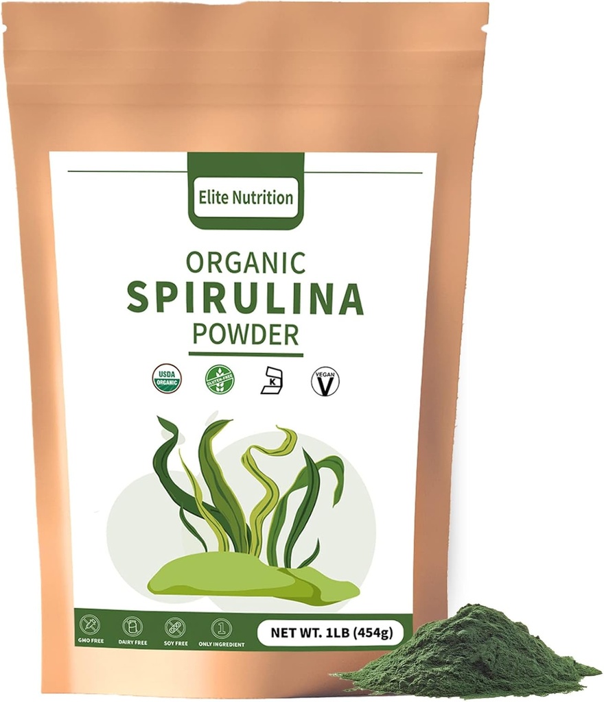 유기 Spirulina 분말, 비 GMO, USDA 인증, 녹색 슈퍼 푸드 부스트 에너지, 단백질, 미네랄, 산화 방지제 및 비타민, 1 lb