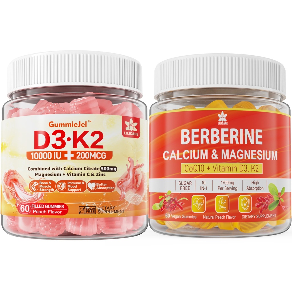 설탕 자유로운 비타민 D3 K2 칼슘을 가진 Gummies, 마그네슘 구연산염, 비타민 C + Berberine 보충교재 Gummies, Liposomal Berberine & Berberine HCI와 더불어, 칼슘, 마그네슘